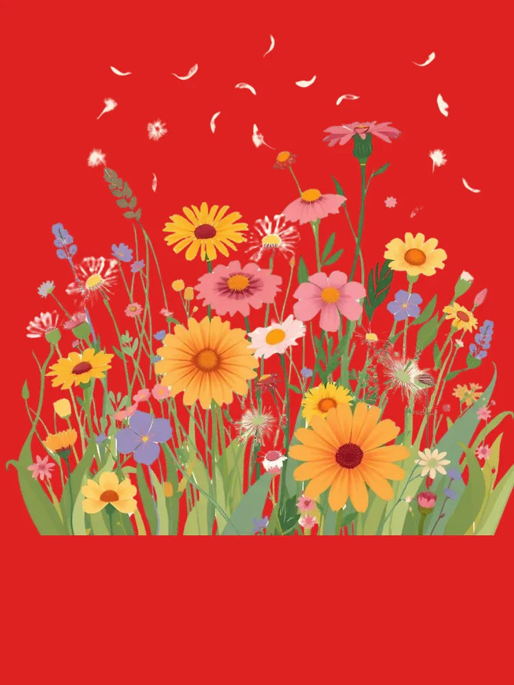 "Colorful Wildflower Field with Falling Petals – Botanical Nature Art" Classic T-Shirt