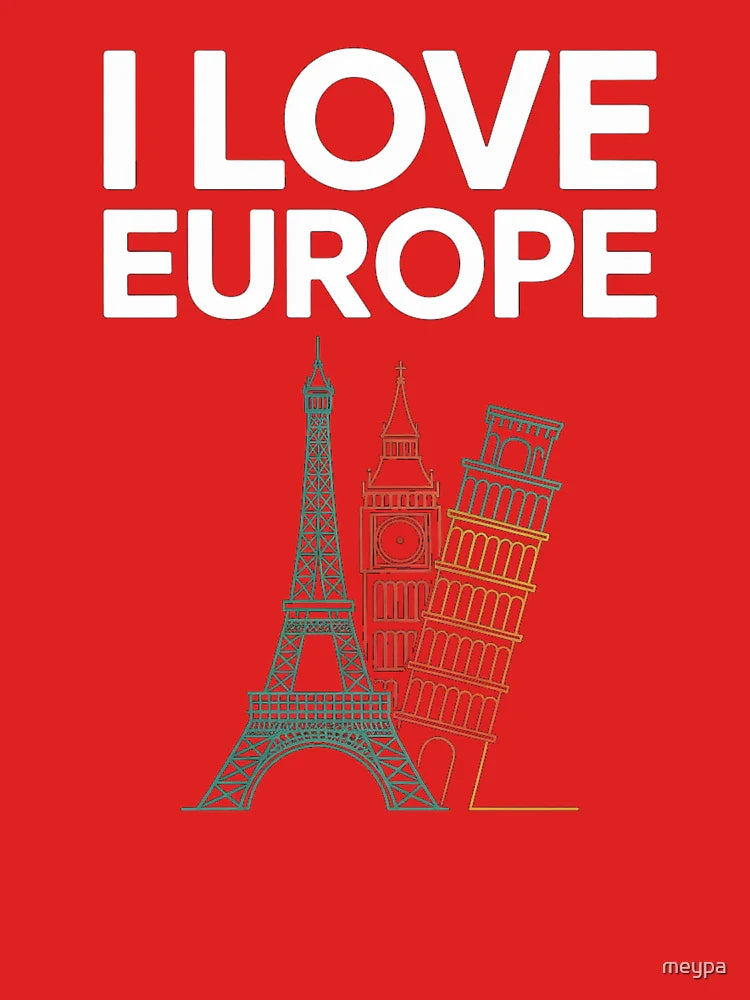 I Love Europe Iconic Landmarks Eiffel Tower Big Ben Leaning Tower Classic T-Shirt