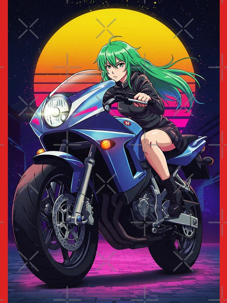 Anime Beauty on a Futuristic Motorcycle Classic T-Shirt