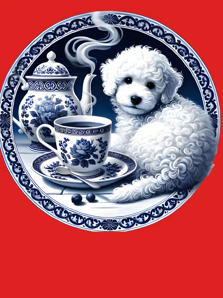 Delft Bichon Tea Time – Blue and White Dog Teacup Art Classic T-Shirt