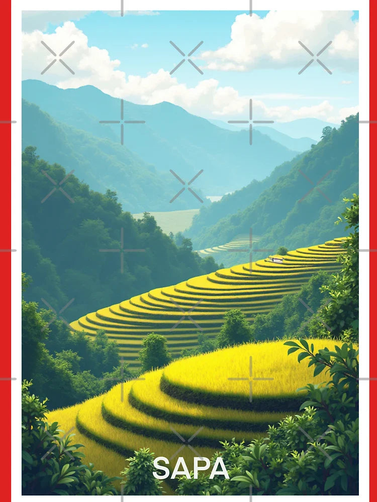 Sapa Travel Poster, Perfect Gift for Travel Enthusiasts, Vintage Style Wall Art, Vietnam Wall art for home decor, Sapa print. Sticker Classic T-Shirt