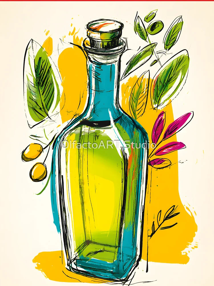 Olive Oil Bottle Surrounded by Olives and Leaves - Vibrant Kitchen Art for Food Lovers Classic T-Shirt
