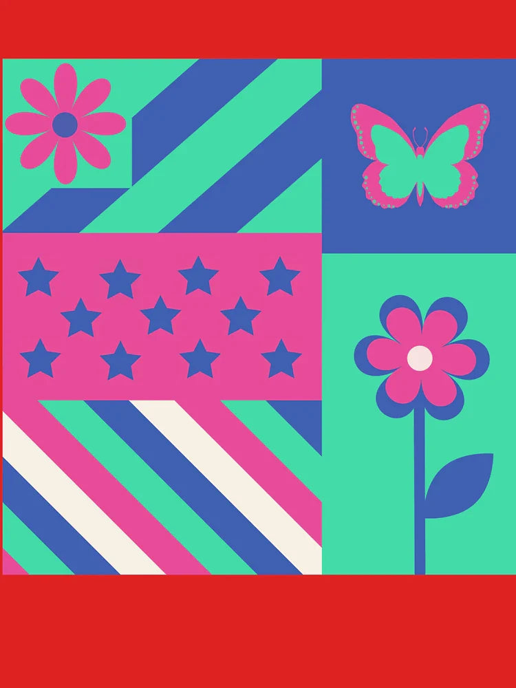 Mod Butterfly Flower and Star Patchwork Classic T-Shirt