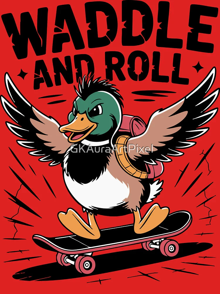 Waddle and Roll 2 - Cool Duck on Skateboard Cartoon Illustration Classic T-Shirt