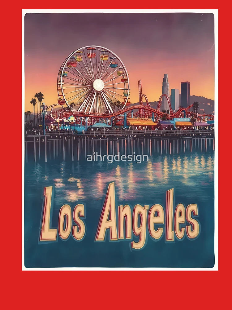 Discover the bustling allure of Los Angeles as the sun sets over the iconic waterfront amusement park, where colorful lights and thrilling Classic T-Shirt