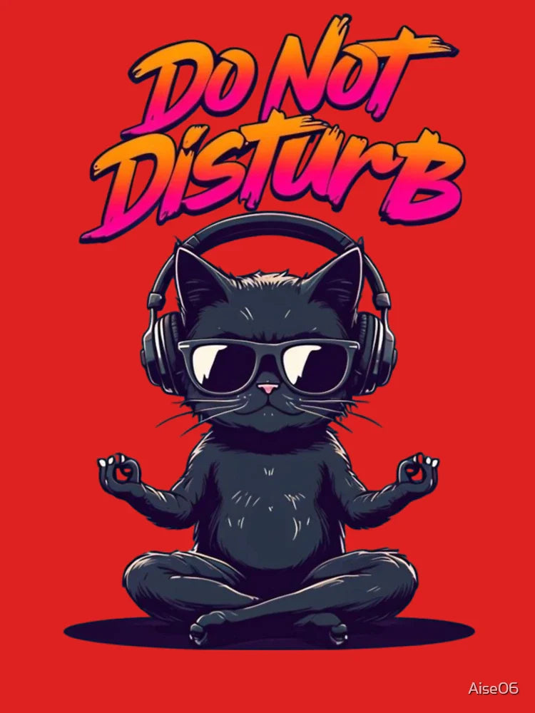Sassy Black Cat in Headphones with _Do Not Disturb_ Text Classic T-Shirt