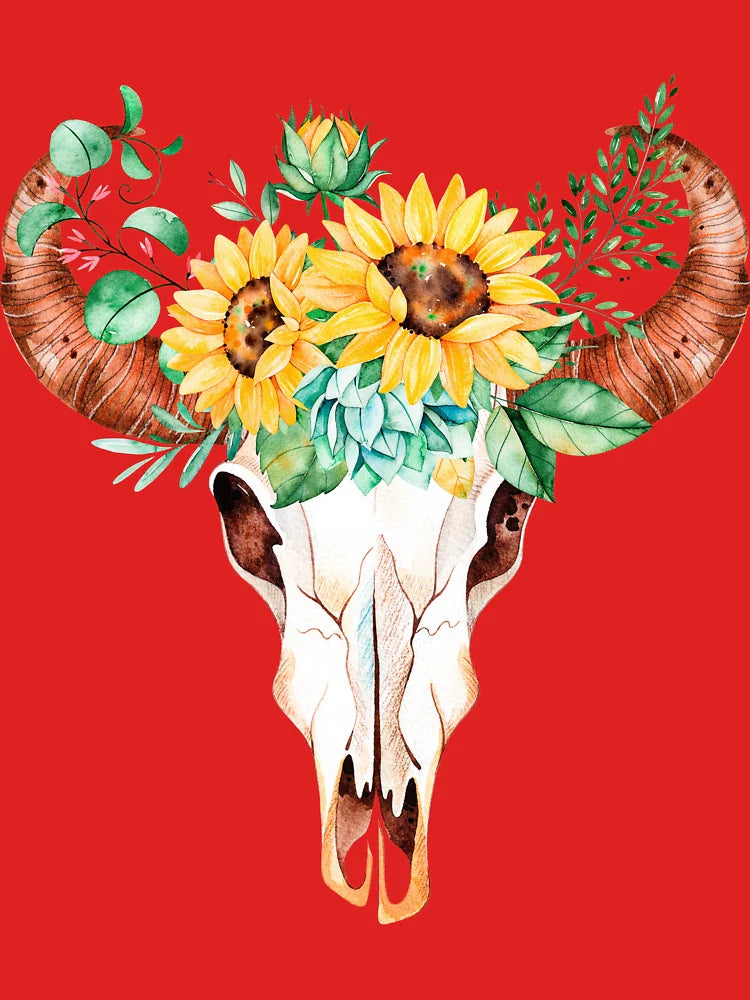 Sunflower bouquet, bull skull, sunflower skull, sunflowers, watercolor, painted sunflowers Classic T-Shirt