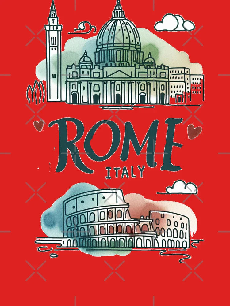 Rome Italy Minimalist Watercolor Cityscape Sticker with Italian Flag ,  Classic T-Shirt