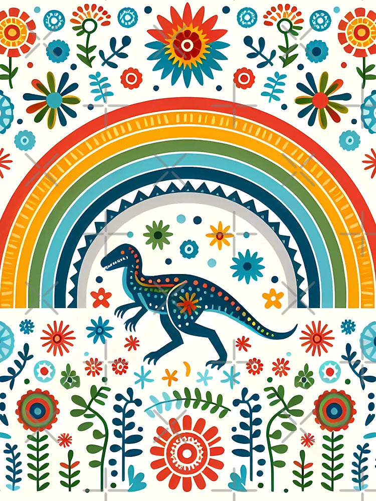 Cute Raptor Dinosaur with Rainbow and Flowers - Scandinavian Folk Art by heidiannemorris © Classic T-Shirt