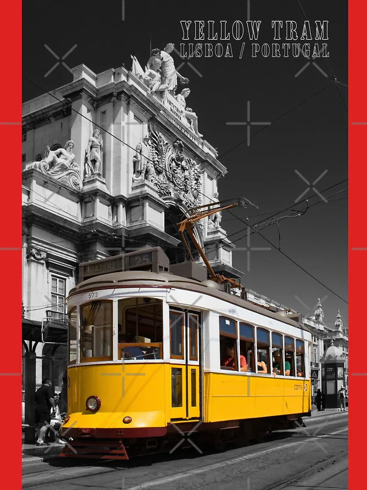 Lisbon Yellow Tram. Augusta Street Arch B/W Photo Classic T-Shirt