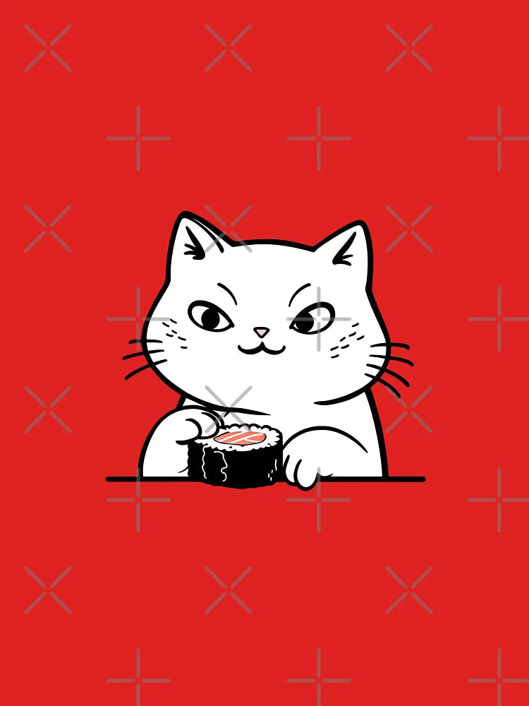 Cute Cat Devouring Sushi Delight Classic T-Shirt