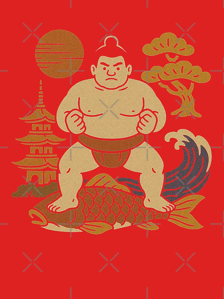 Vintage Japanese Sumo Wrestler Riding Koi Art Classic T-Shirt