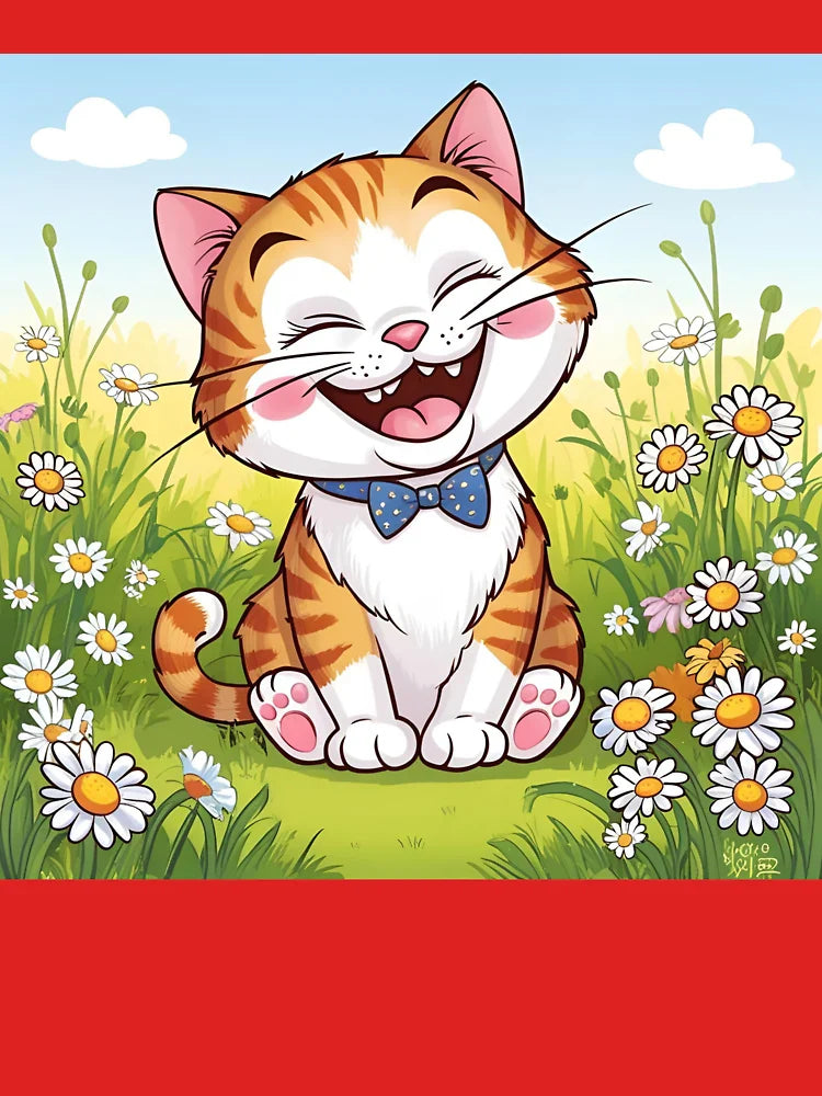 Super cute laughing cat with lots of daisies Classic T-Shirt