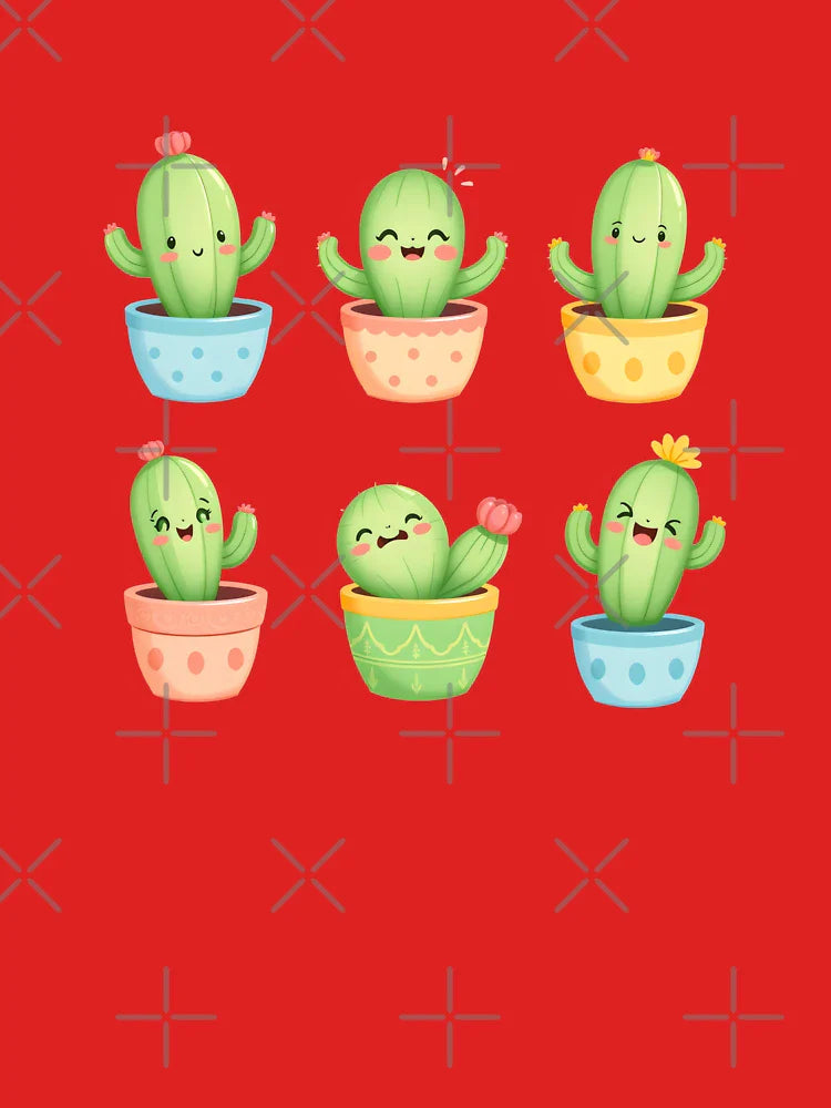 Cute Cactus Emotions in Colorful Pots Classic T-Shirt