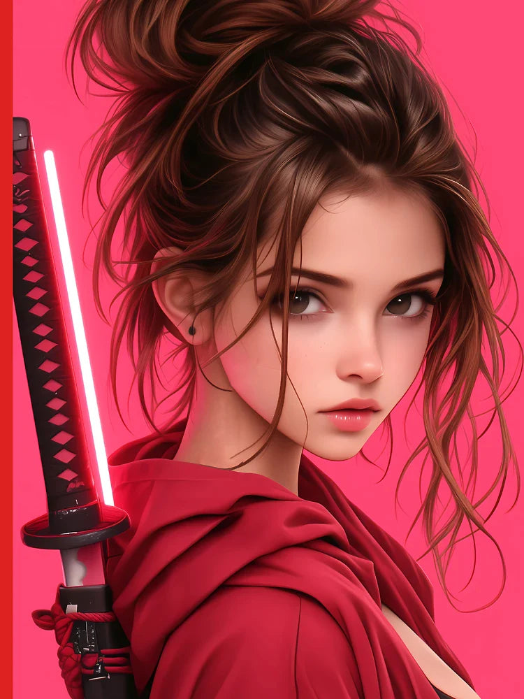 Samurai Girl Neon Blade Glow Pink Hood Anime Classic T-Shirt