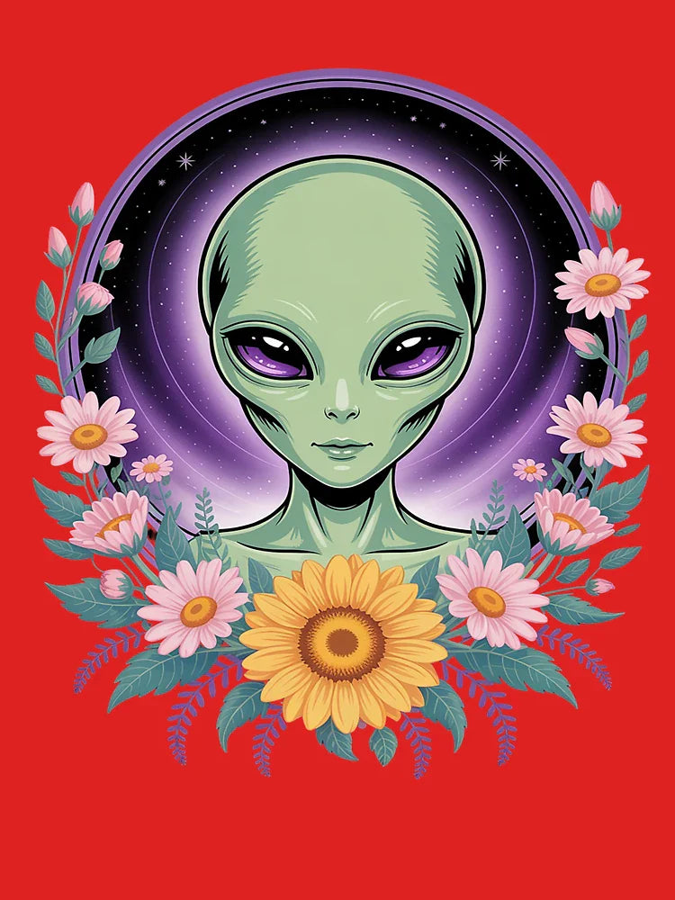 Alien Amongst Flowers Cosmic Fantasy Classic T-Shirt