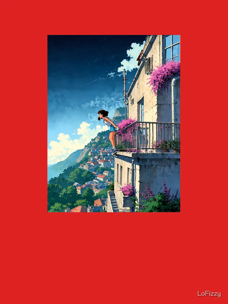 Balcony Girl - A Dreamy Retro Anime Artwork Classic T-Shirt