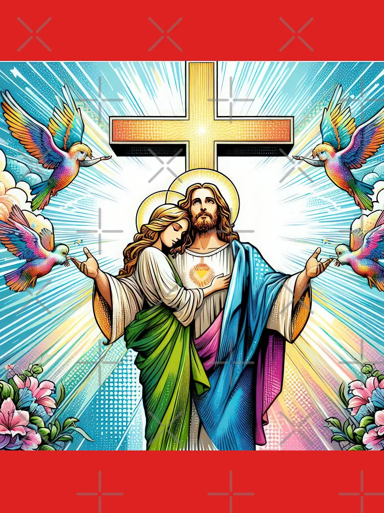 Superhero Jesus Christ with the cross in the clouds and birds,Angels,angel art,divine power,Superhero Classic T-Shirt