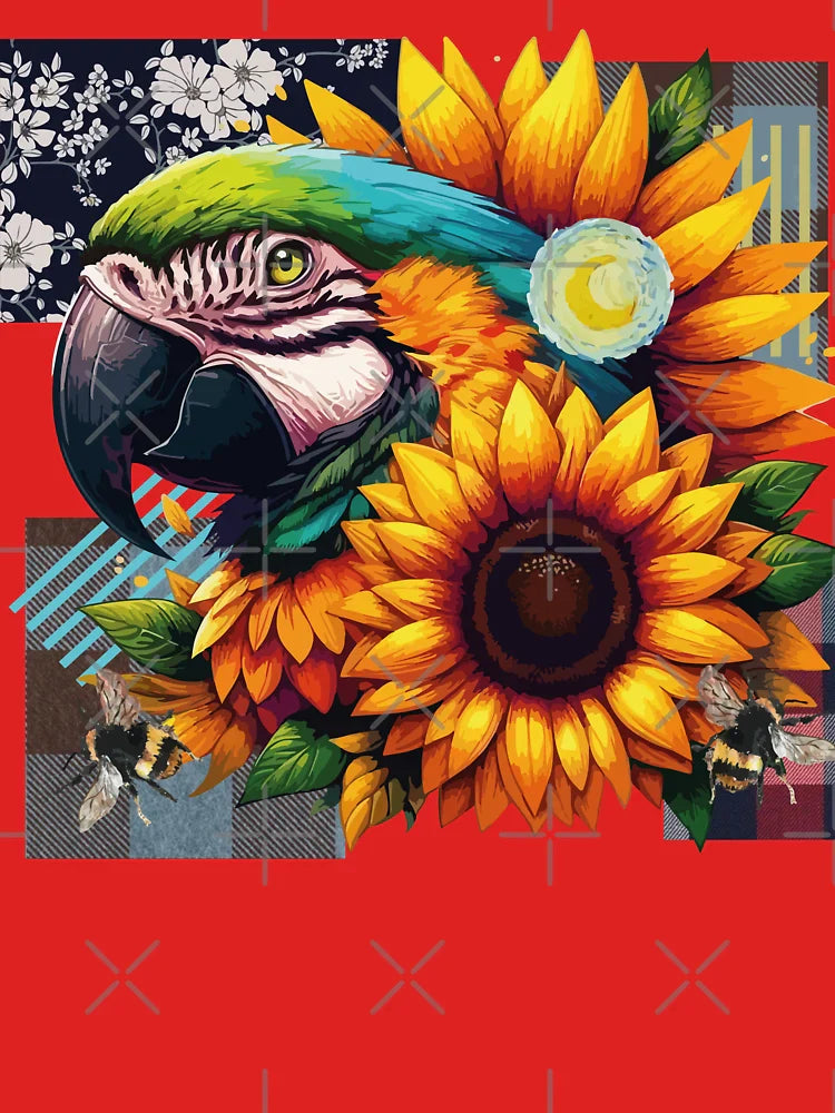 Macaw among Sunflowers in a collage and vintage style Classic T-Shirt