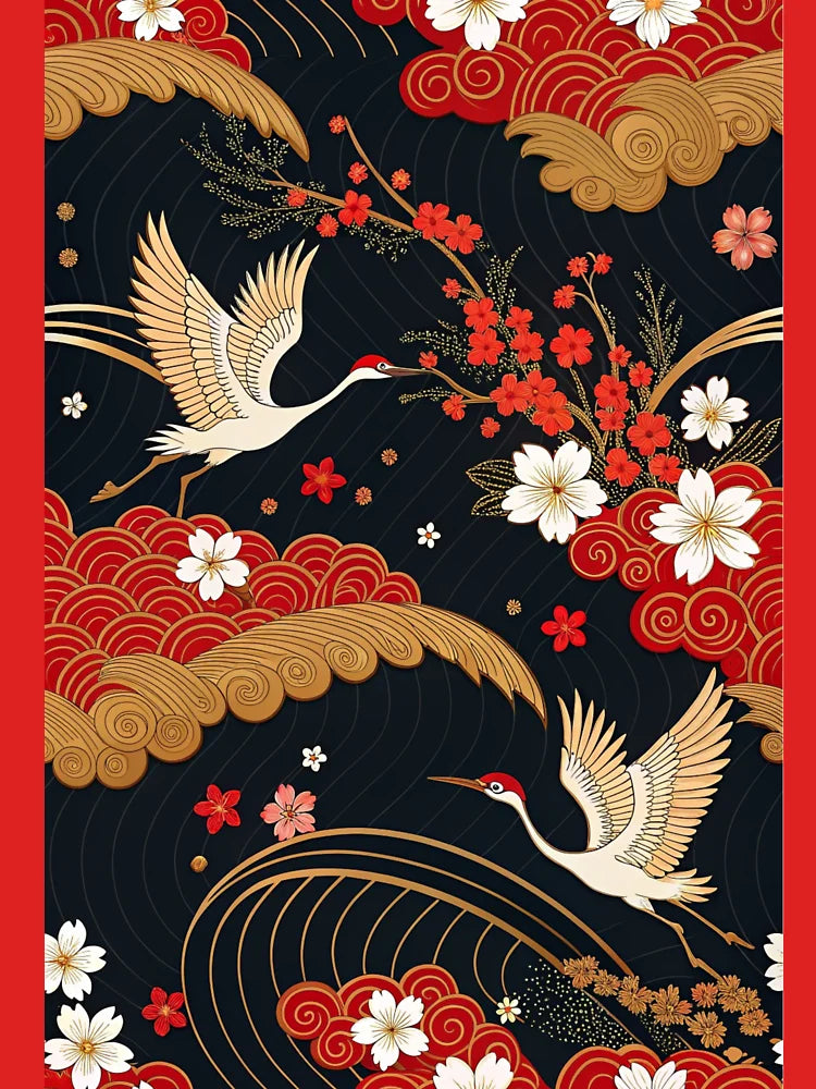 Japanese Cranes and Sakura – Dark Elegant Oriental Pattern Classic T-Shirt