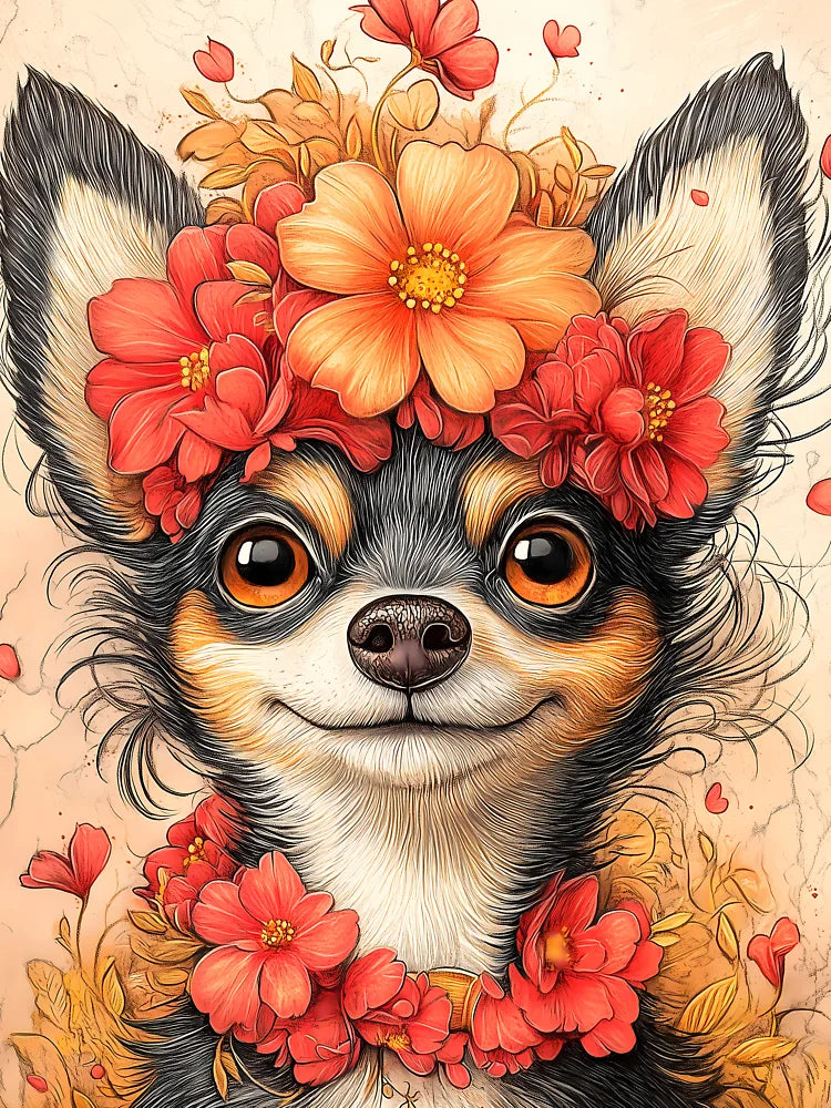 Animal Samurai Cheerful Chihuahua Flower Crown Autumn Blooms Classic T-Shirt