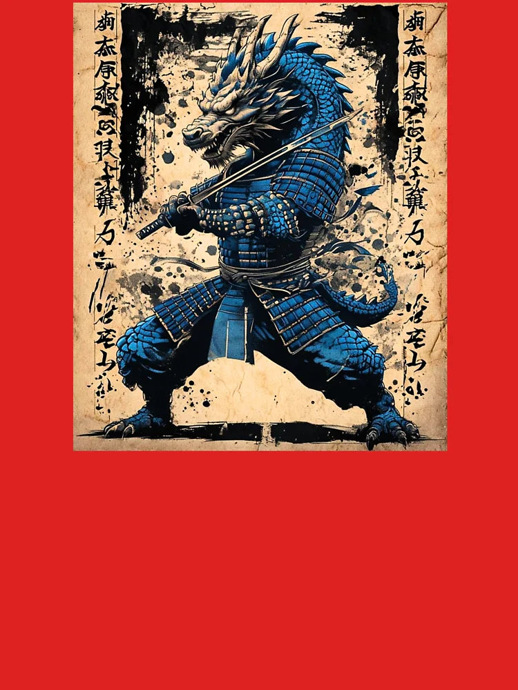 Eastern Blue Dragon Samurai Warrior - Japanese Ink Style Classic T-Shirt