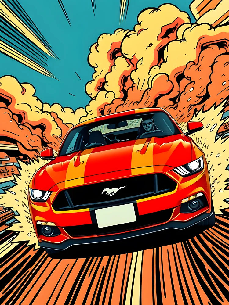 Cool Cartoon Style Mustang Skidding in Smoke Artwork Classic T-Shirt