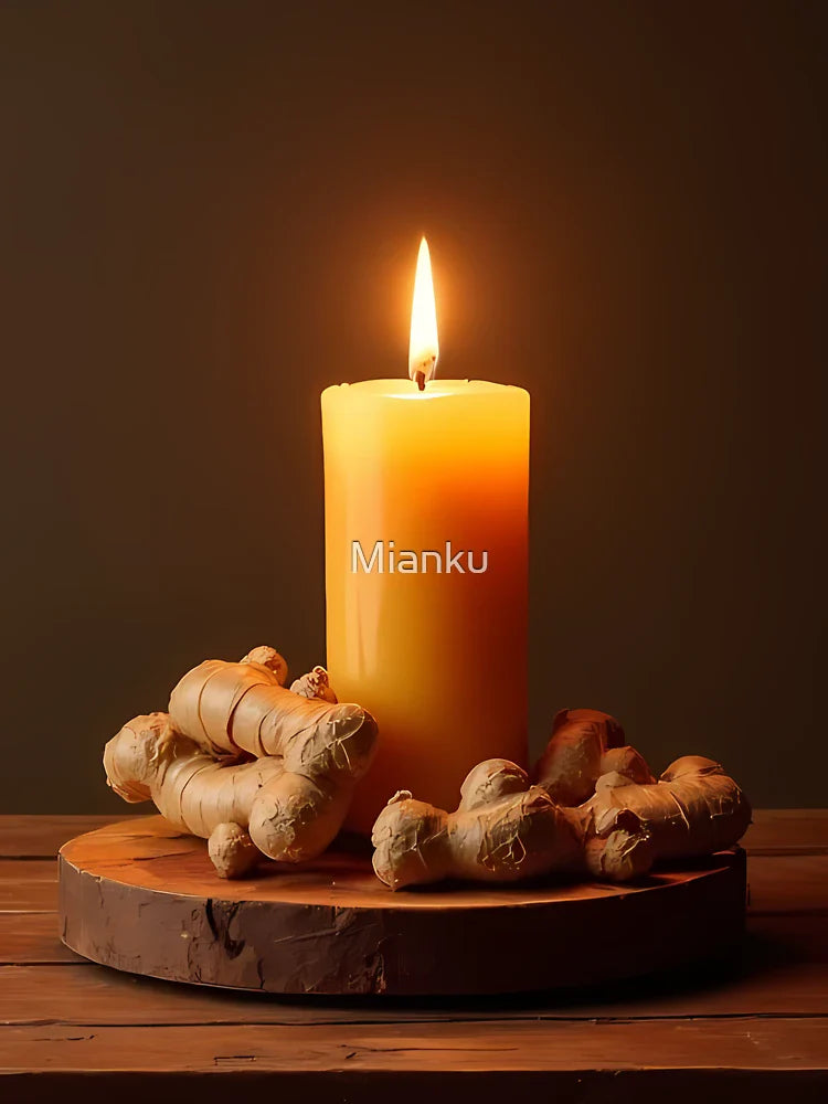 Burning candle with ginger on rustic board Classic T-Shirt