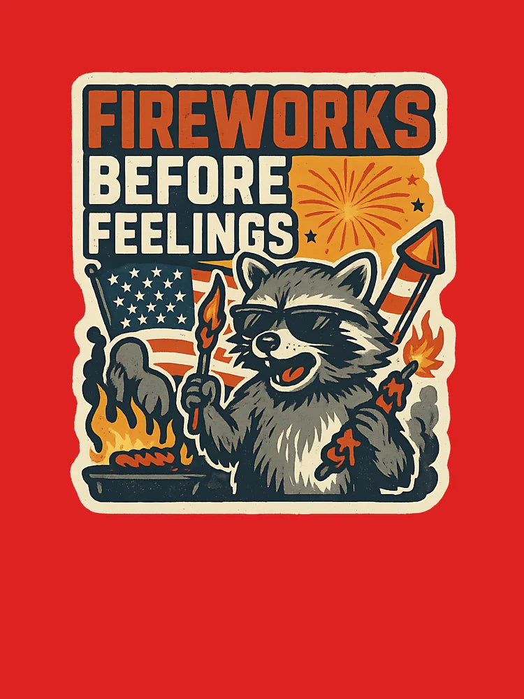 Funny Patriotic Raccoon 4th of July Tee â€“ Fireworks Before Feelings Classic T-Shirt