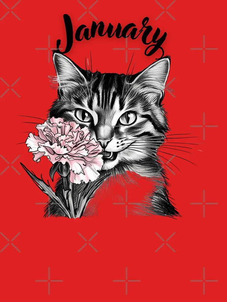 January Birth Flower Carnation with a Cat Classic T-Shirt