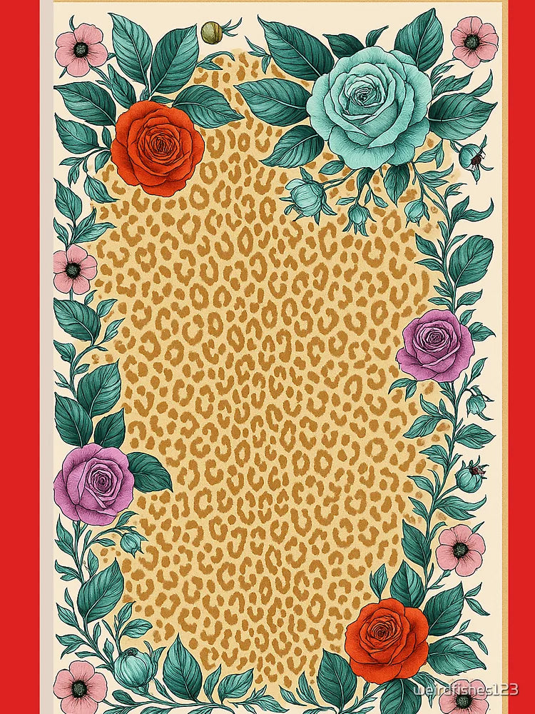 Floral Leopard Print Pattern with Vintage Roses Classic T-Shirt