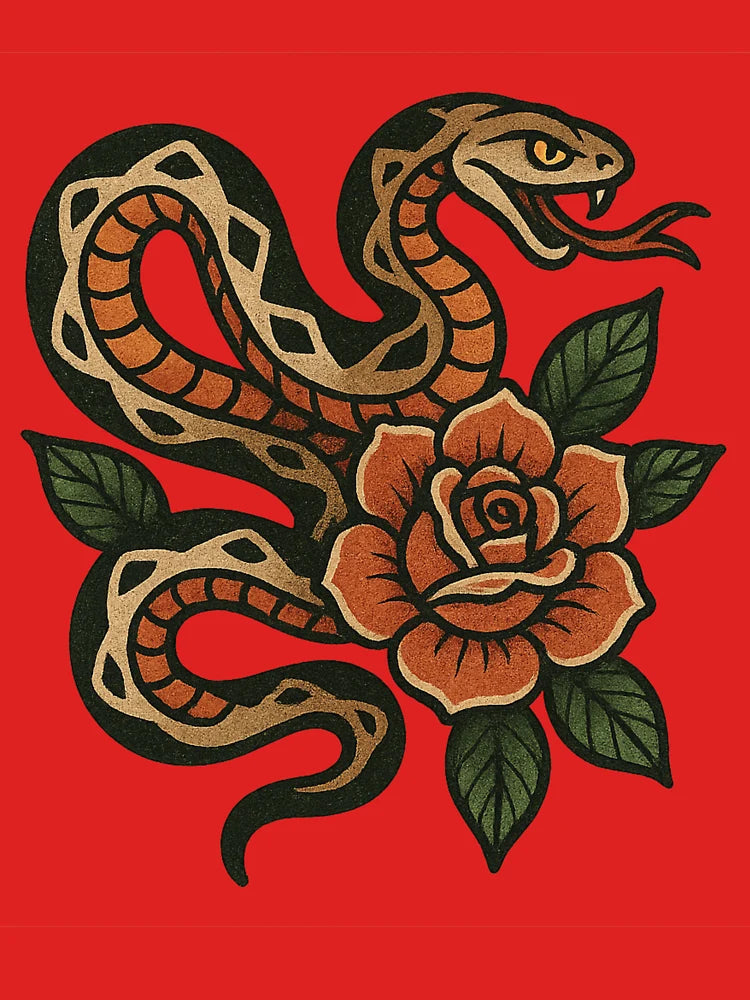 Coiled Snake Wrapped Around Orange Rose Classic T-Shirt