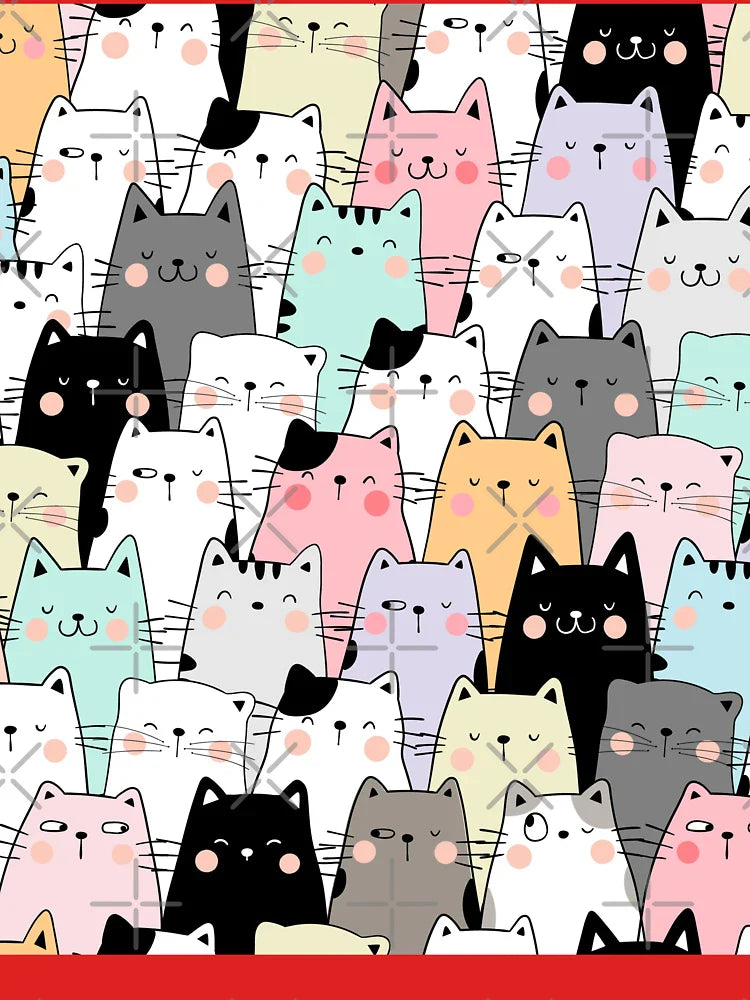 Colorful Kawaii Cat Pattern Cute Pastel Kitty Crowd Design Classic T-Shirt