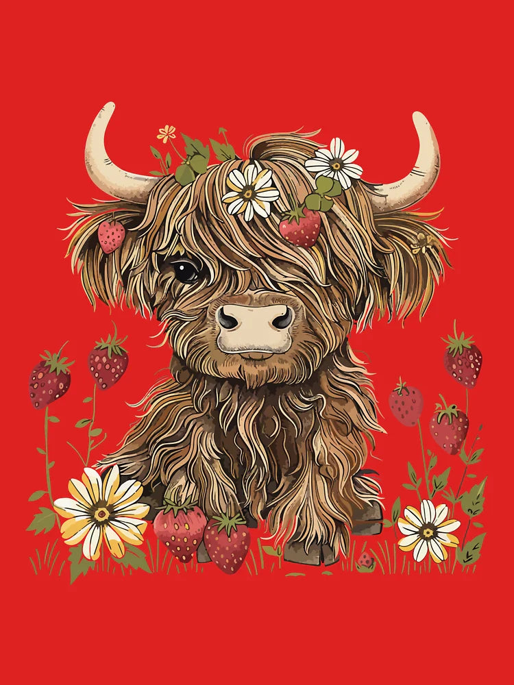Highland Cow With Flowers And Strawberries Classic T-Shirt