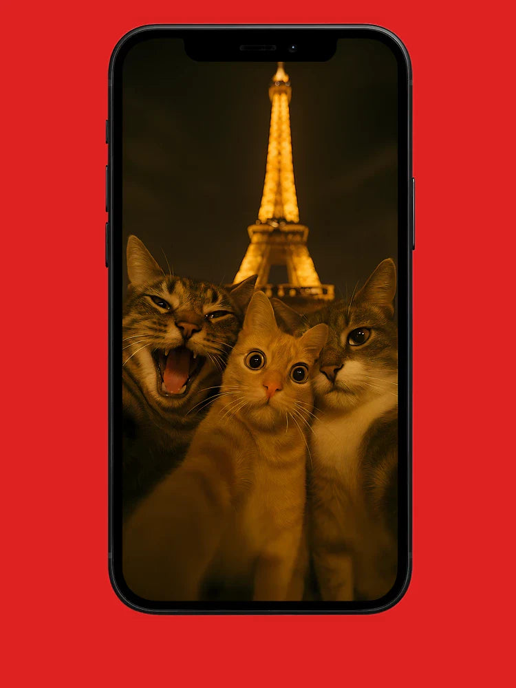 Funny Cats Taking Selfie in Paris (Eiffel Tower) at Night Classic T-Shirt