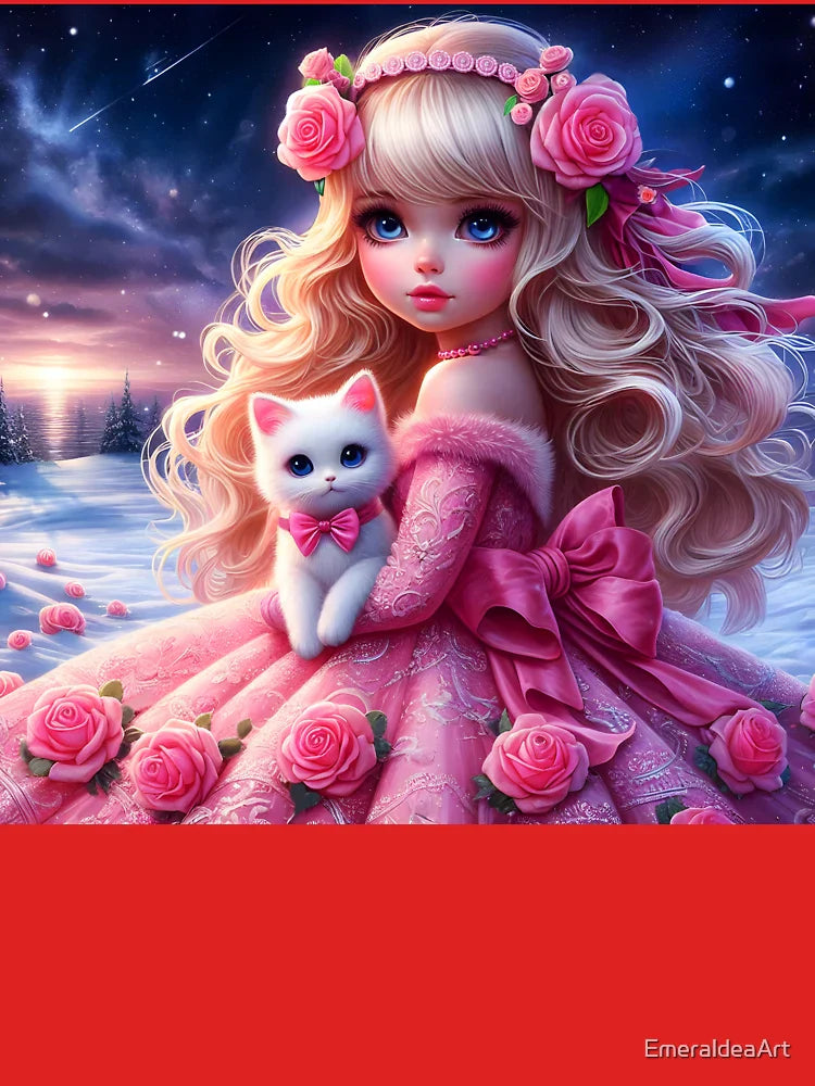 Winter Princess and Her Kitten – Pink Rose Magic Classic T-Shirt