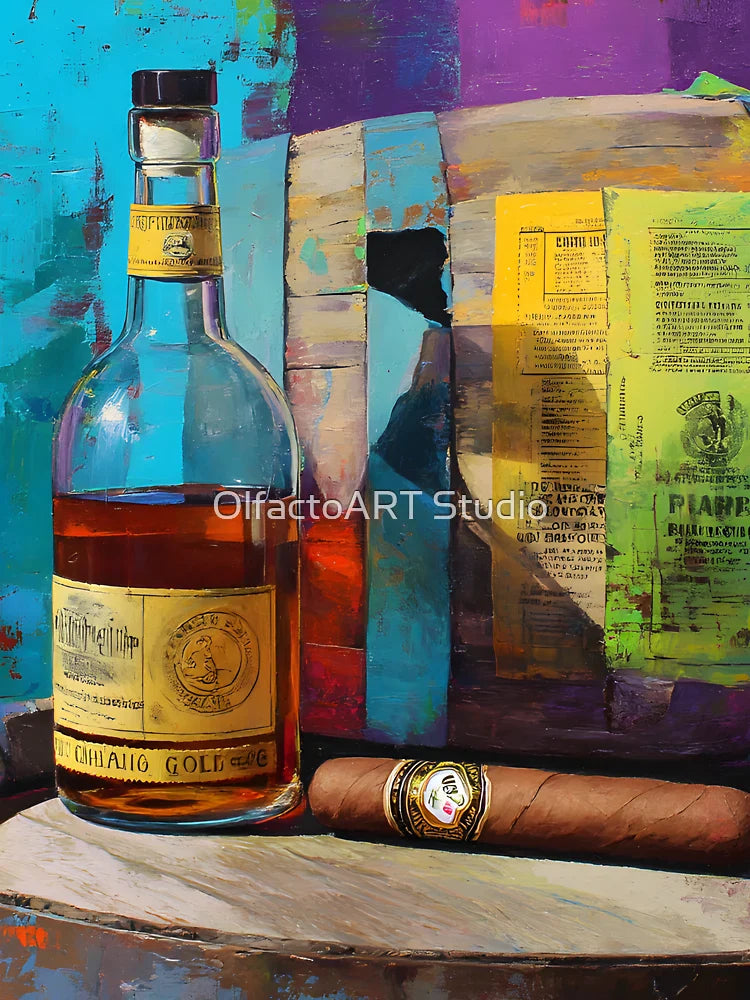 Whiskey and Cigar on Rustic Barrel - Vibrant Colors and Relaxed Ambiance in a Lively Artistic Scene Classic T-Shirt