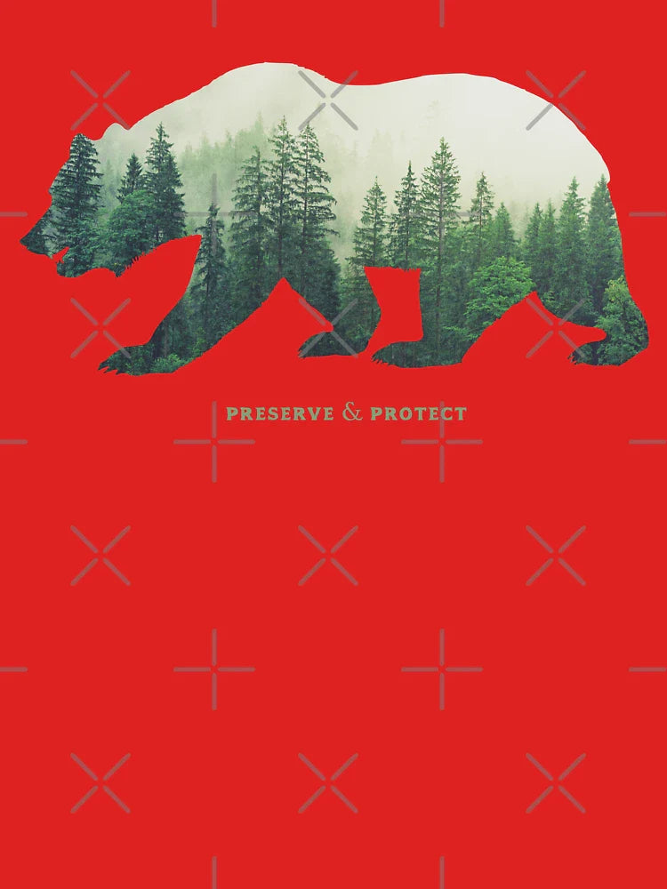 Preserve & Protect Nature Double Exposure Bear Silhouette Trees Forest Save the Environment Climate Change Wilderness Hiking Camping Classic T-Shirt