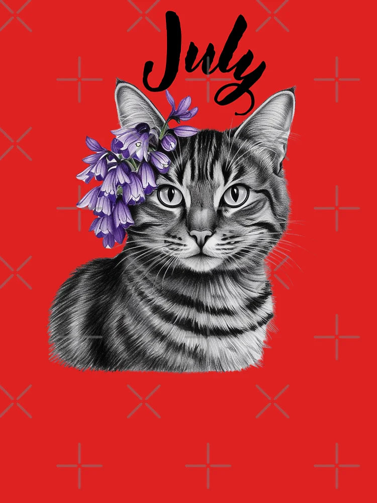 July Birth Flower Larkspur with a Cat Classic T-Shirt