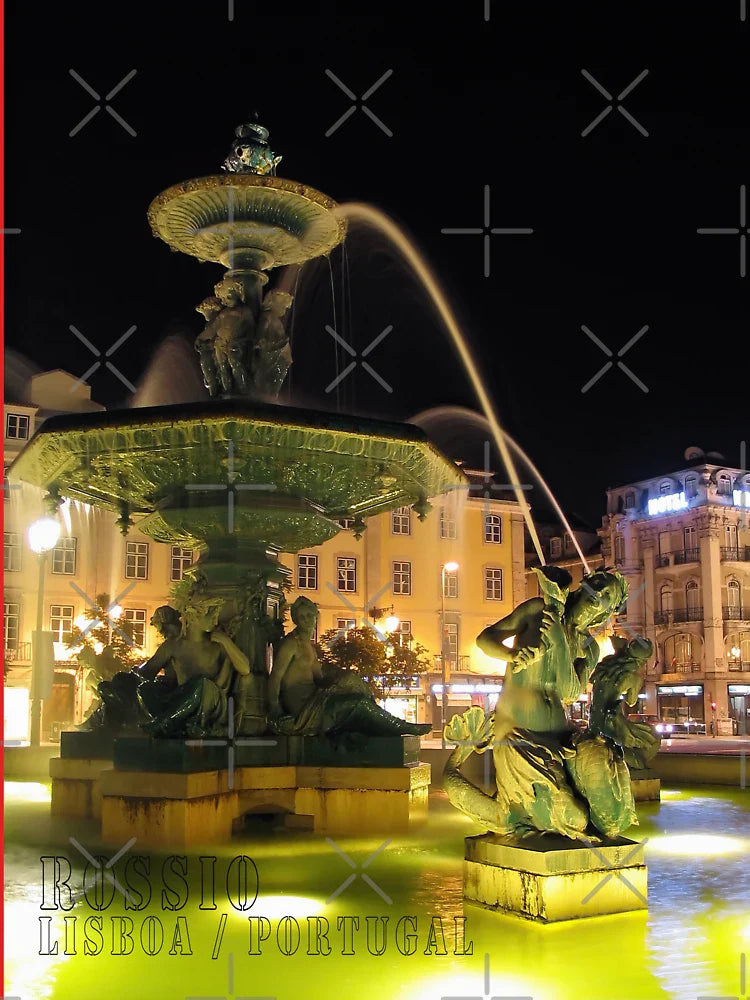 Illuminated Fountain and Mermaid. Rossio, Lisbon Classic T-Shirt