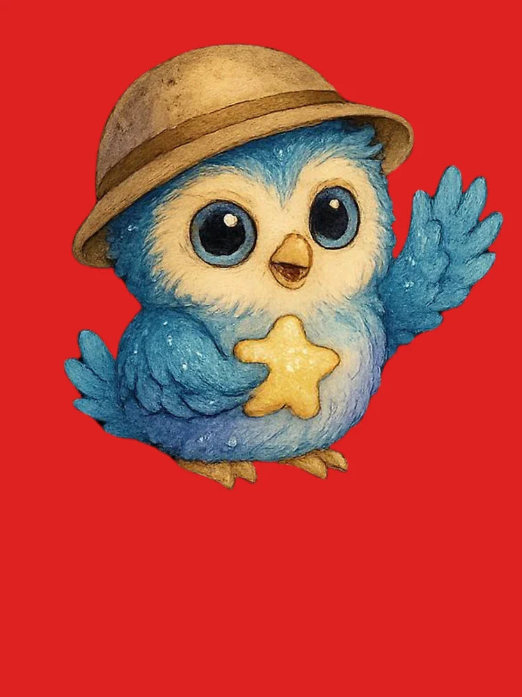 Cute Blue Owl Holding a Star – Whimsical Explorer Bird Illustration Classic T-Shirt