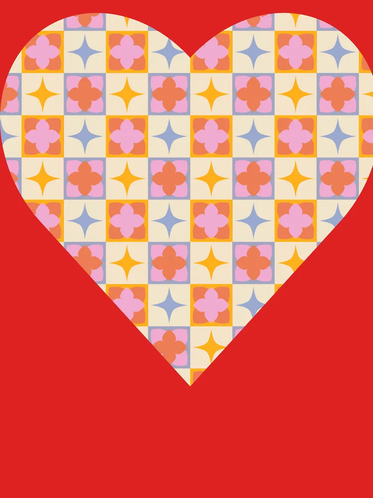 Retro Flower Circus Tiles Heart Classic T-Shirt