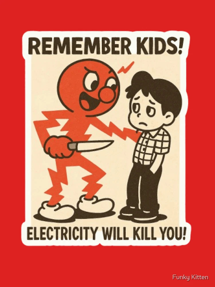Electricity Kills – Retro Safety Parody Sticker Classic T-Shirt
