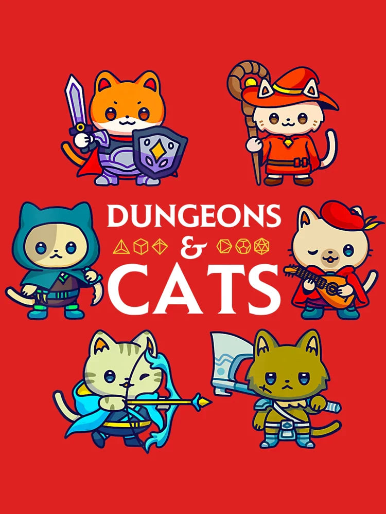 Dungeons And Cats Rpg D20 Dice Nerdy Fantasy Gamer Cat Classic T-Shirt