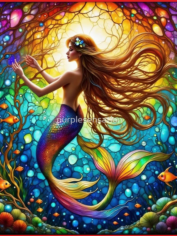 Stained Glass Ocean and Mermaid Classic T-Shirt