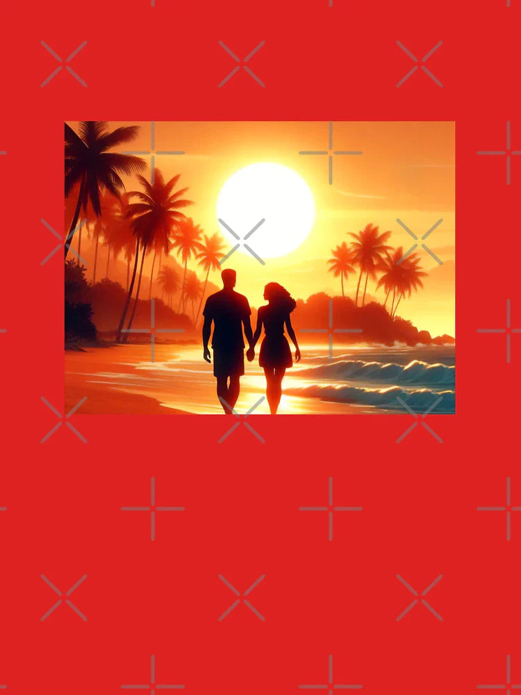 Man and Woman Walking on Beach at Sunset Classic T-Shirt