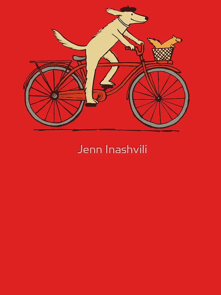 Dog and Squirrel are Friends | Whimsical Animal Art | Dog Riding a Bicycle Classic T-Shirt