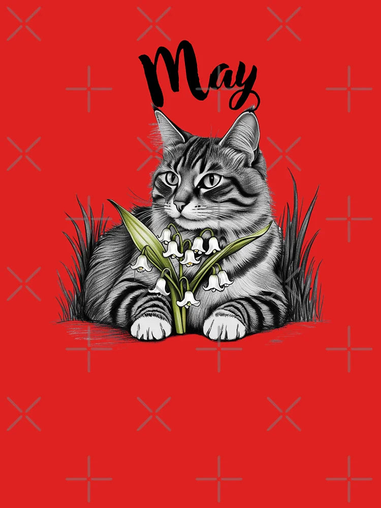 May Birth Flower Lily Of the Valley with a Cat Classic T-Shirt