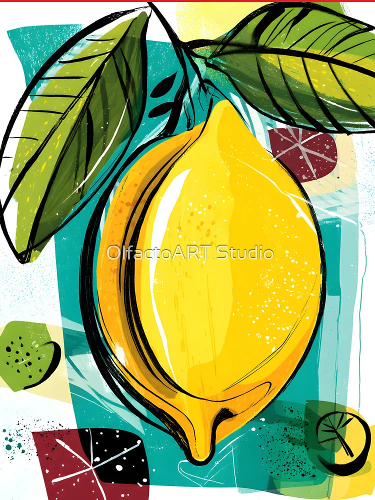 Vibrant Lemon Burst - Bold Lemon Surrounded by Geometric Shapes and Leaves in Dynamic Composition Classic T-Shirt