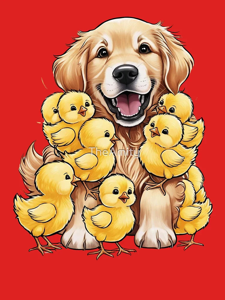 Playful Golden Retriever with Baby Chicks – Cute Dog & Chick Animal Art Classic T-Shirt